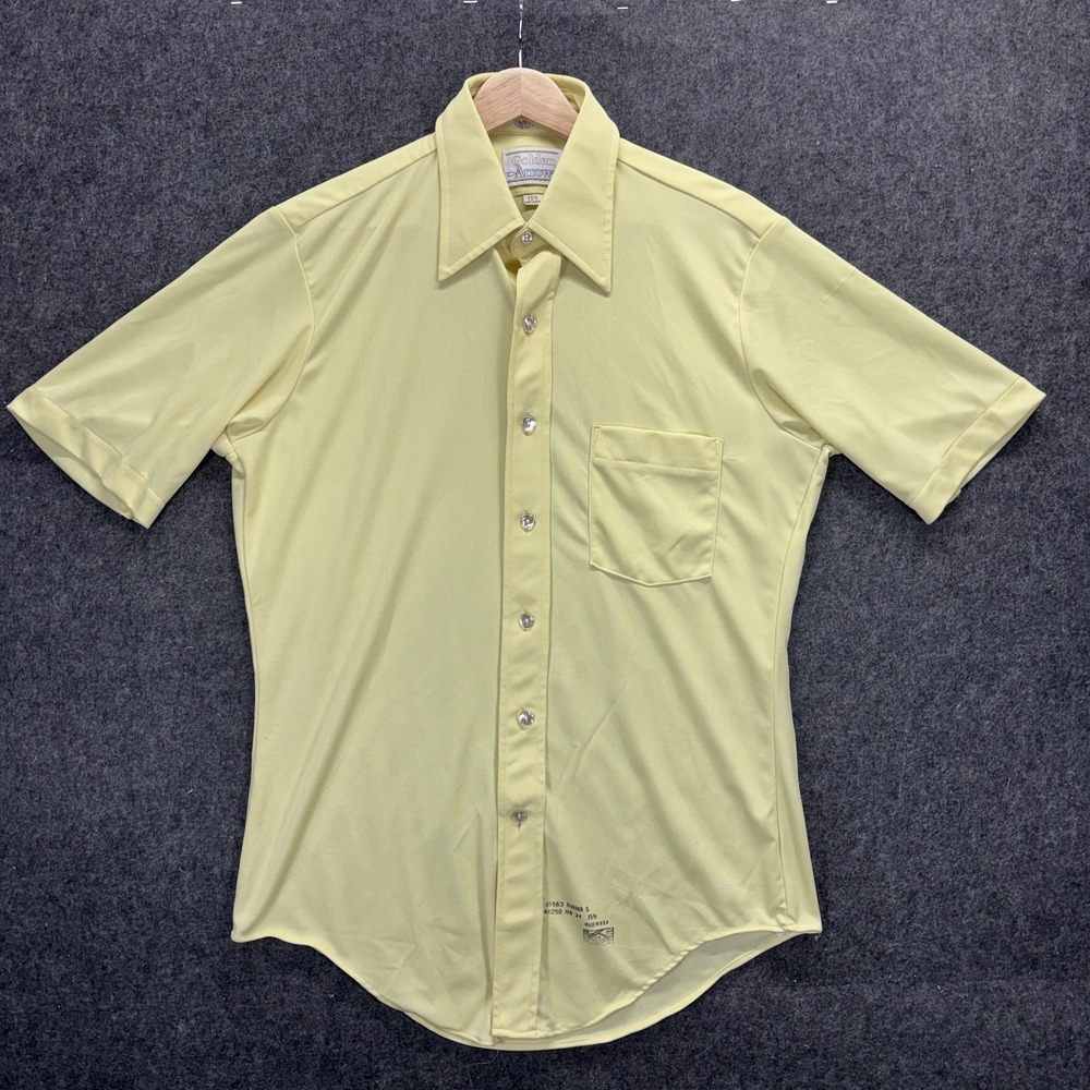 Vintage 60s 70s Arrow Short Sleeve Shirt Men's 15.5 Yellow USA Dagger Disco